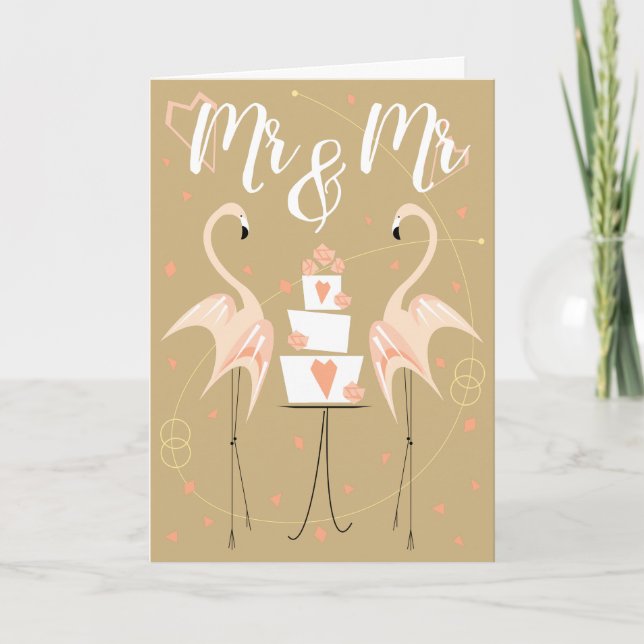 Tarjeta Boda Flamingo Texto Sr & Sra (Anverso)