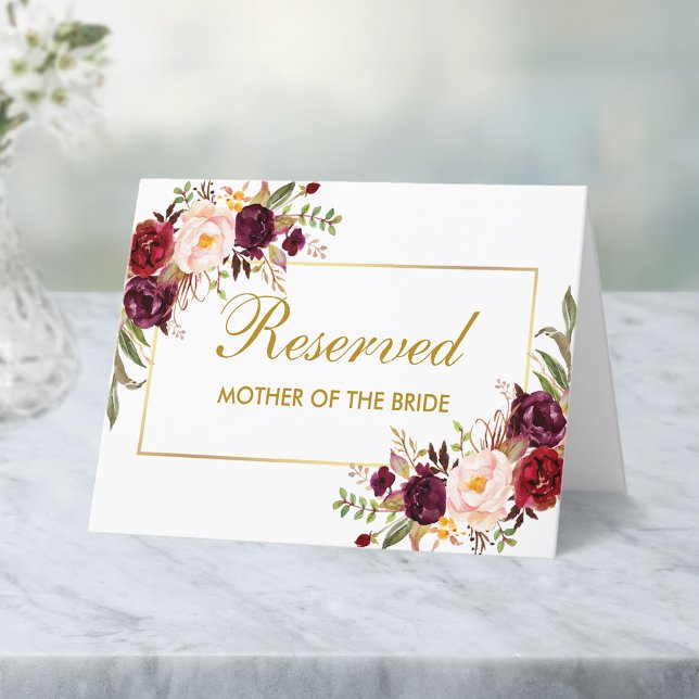 Tarjeta Boda floral acuarela lugar de nombre reservado (Customize to change text size, style or color.)