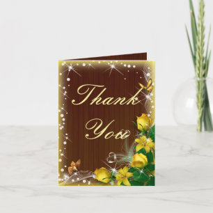 Tarjeta Boda floral amarillo de madera oscura rustica grac