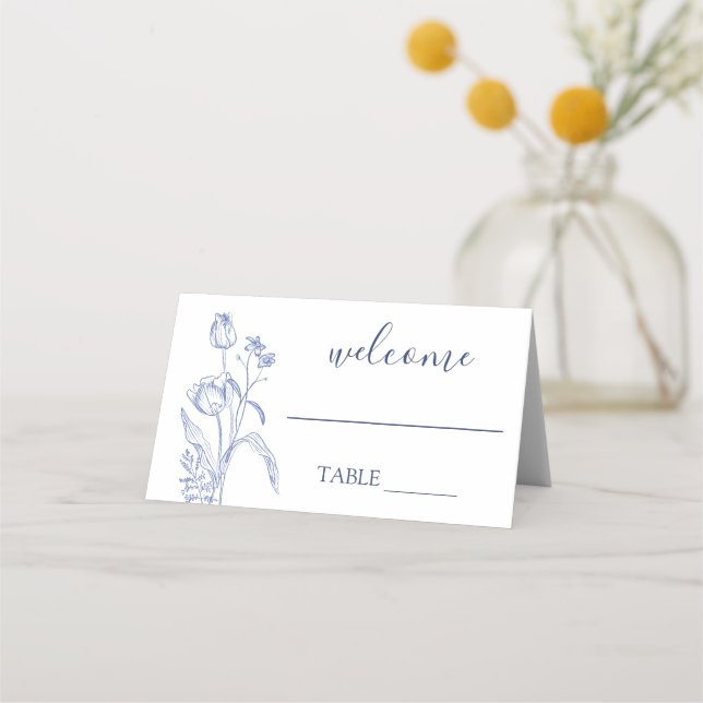 Tarjeta boda floral azul (Anverso)