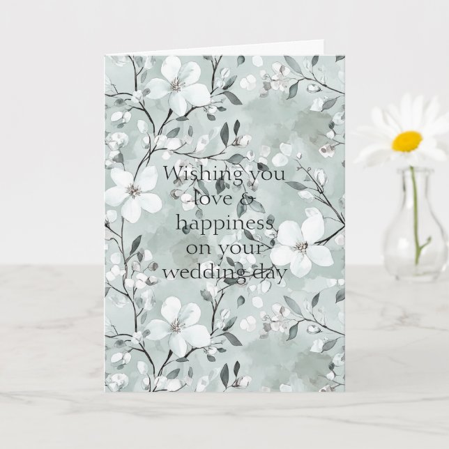 Tarjeta Boda floral azul azul gris moda (Planta pequeña)