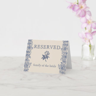 Tarjeta boda floral azul reservada