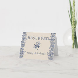 Tarjeta boda floral azul reservada