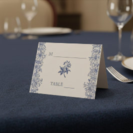 Tarjeta boda floral azul reservada