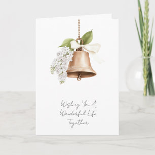Tarjeta Boda floral blanca de la Campana dorada rusa