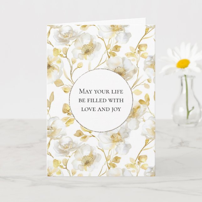 Tarjeta Boda Floral Blanca de Oro Romántico (Planta pequeña)