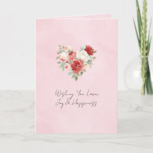 Tarjeta Boda floral de corazón rojo rosa