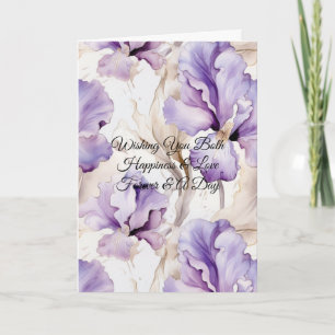 Tarjeta Boda Floral de Crema de Champán Iris Púrpura Preci