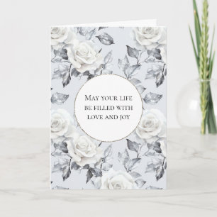 Tarjeta Boda floral de rosas blancas de plata romántica