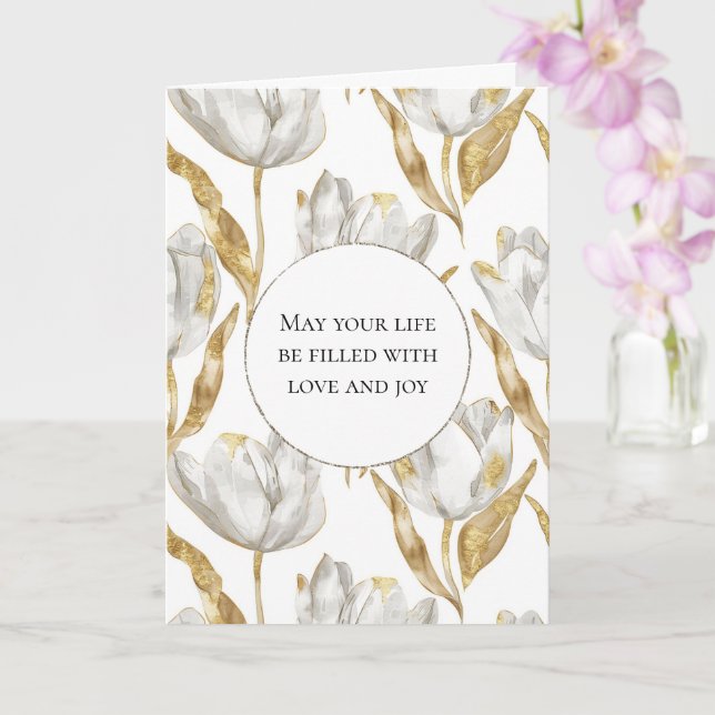 Tarjeta Boda floral de tulipanes blancos de oro romántico (Orquídea)