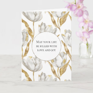 Tarjeta Boda floral de tulipanes blancos de oro romántico