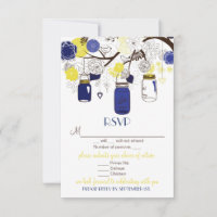 Tarjeta Boda Floral Floral Azul y Amarilla Mason J