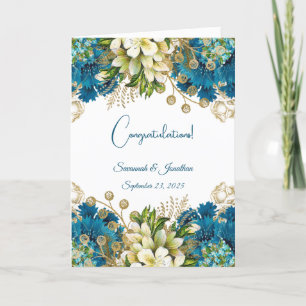 Tarjeta Boda Floral Glam Blue Gold