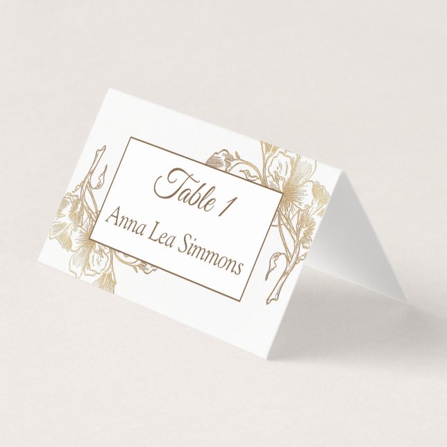 Tarjeta Boda floral Metalizado Faux dorado (Anverso)