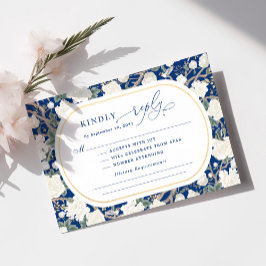 Tarjeta Boda floral Navy Blue Chinoiserie White RSVP