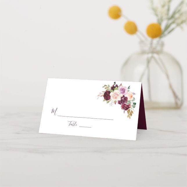 tarjeta boda floral púrpura de ciruela pintada (Anverso)