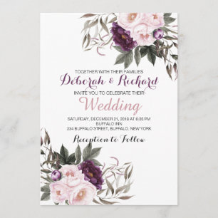 Tarjeta Boda floral púrpura rugosa