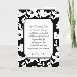 Tarjeta Boda floral religioso negro y blanco