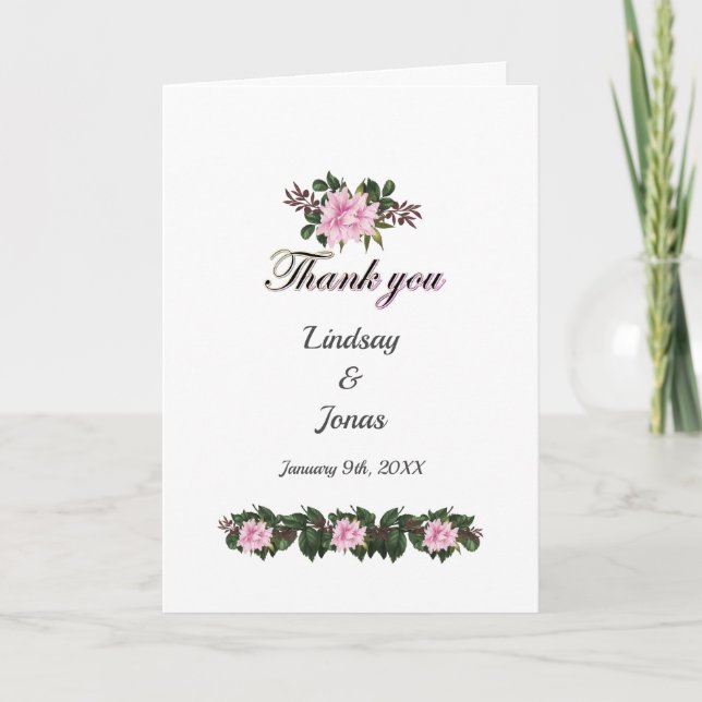Tarjeta Boda Floral Rosa Magnolia Greenery Gracias (Anverso)