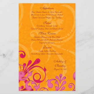 Tarjeta Boda floral rosa y Naranja