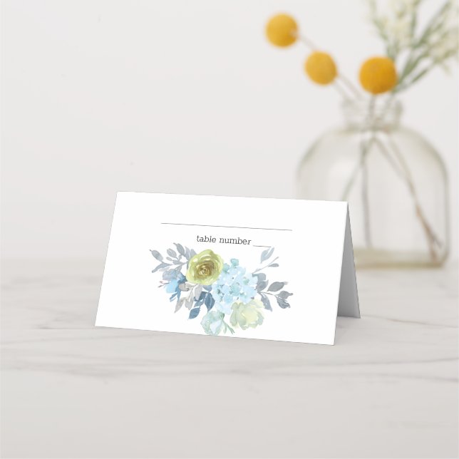 Tarjeta Boda floral verde azul claro amarillo (Anverso)