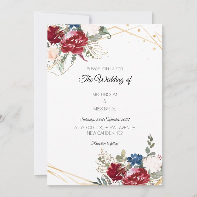 Tarjeta Boda Floral WaterColor (Anverso)