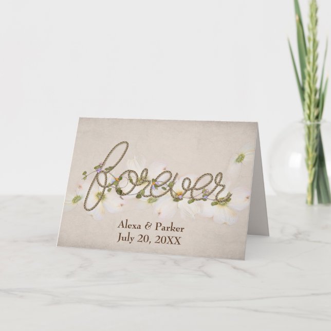 Tarjeta Boda Forever Rope Text and Flowers (Anverso)