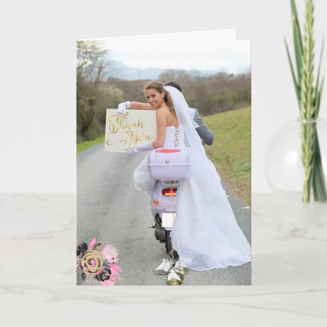 Tarjeta Boda fotográfico de motocicletas Gracias (Anverso)
