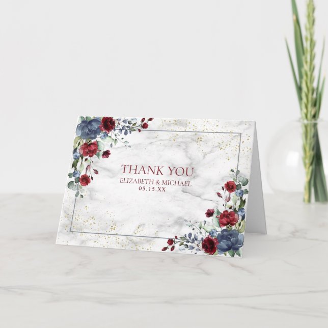 Tarjeta Boda fotográfico floral ligero y turbio de borgoña (Anverso)