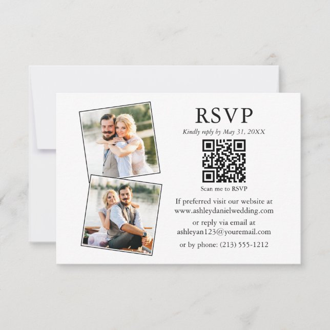 Tarjeta Boda fotográfico minimalista simple 2 QR RSVP (Anverso)