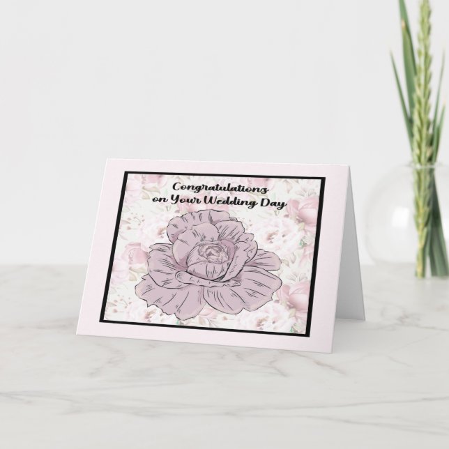 Tarjeta Boda general con Rosa y flores de lavanda (Anverso)
