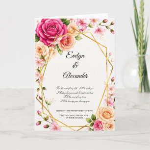 Tarjeta Boda geométrica romántica en rosa dorado y melocot
