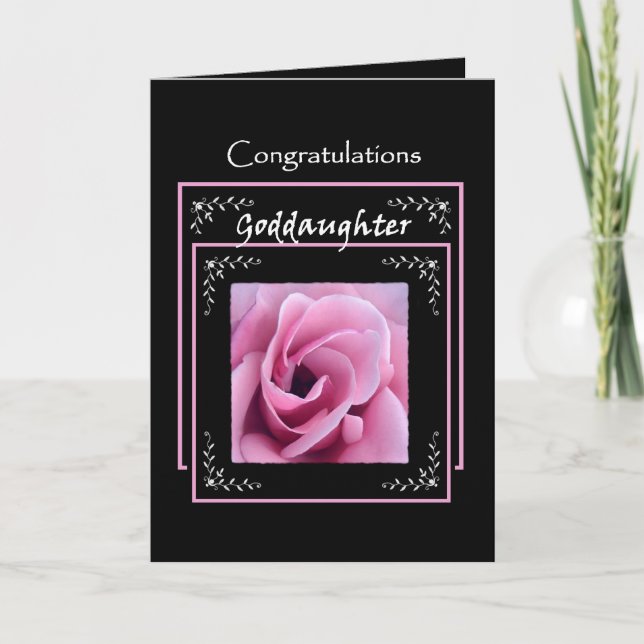 Tarjeta BODA GODDAUGHTER Felicitaciones Rosa Rosa Rosa (Anverso)