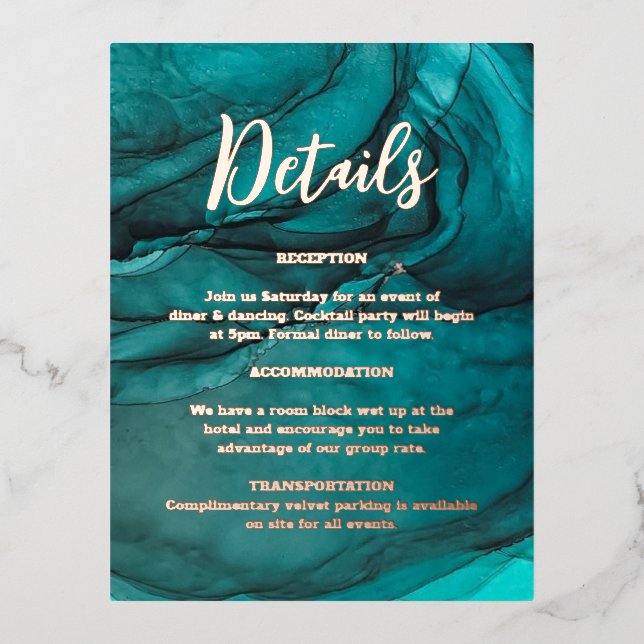 Tarjeta boda Gold Agate Marble The Details (Anverso)