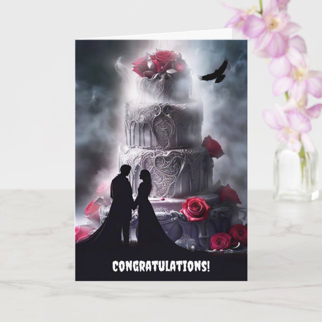 Tarjeta Boda gótico enhorabuena con Raven Cake (Orquídea)