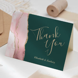 Tarjeta Boda Gracias Rubor Gold Agate Verde Esmeralda