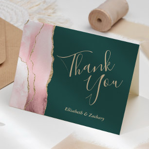 Tarjeta Boda Gracias Rubor Gold Agate Verde Esmeralda