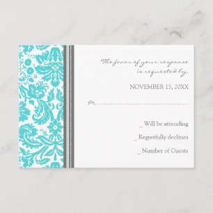 Tarjeta Boda Gray Aqua Damask RSVP