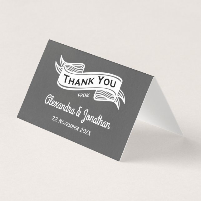 Tarjeta Boda Gray Chalk Style Slate Gracias (Anverso)