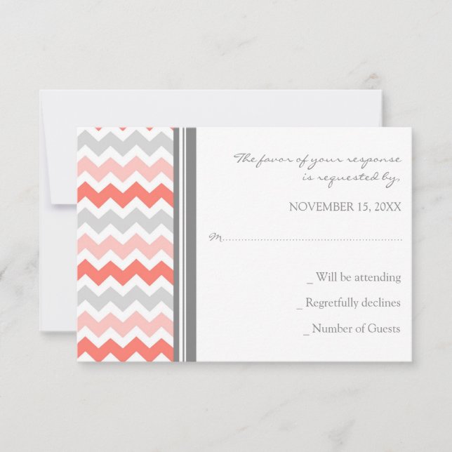 Tarjeta Boda Gray Coral Chevron RSVP (Anverso)