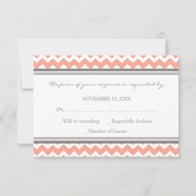 Tarjeta Boda Gray Coral Chevron RSVP (Anverso)