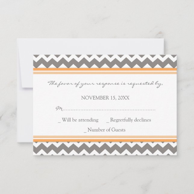 Tarjeta Boda Gray Naranja Chevron RSVP (Anverso)