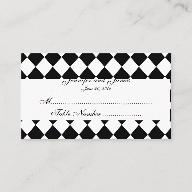 Tarjeta Boda Harlequin blanco y negro (Anverso)