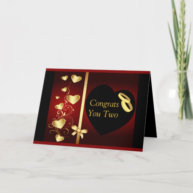 Tarjeta Boda Hearts Golden Rings Felicitaciones (Anverso)