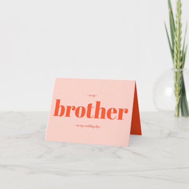 Tarjeta Boda Hermano Minimal Simple naranja rosa (Anverso)