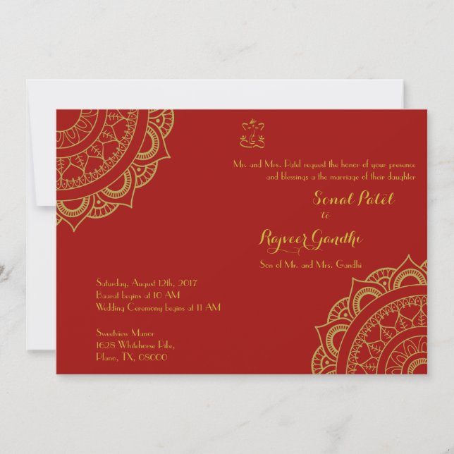 Tarjeta Boda india Garba Mehndi (Ganesh) (Anverso)