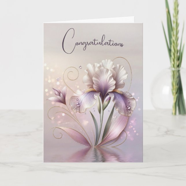 Tarjeta Boda Iris Flower Con Oro Etching (Anverso)
