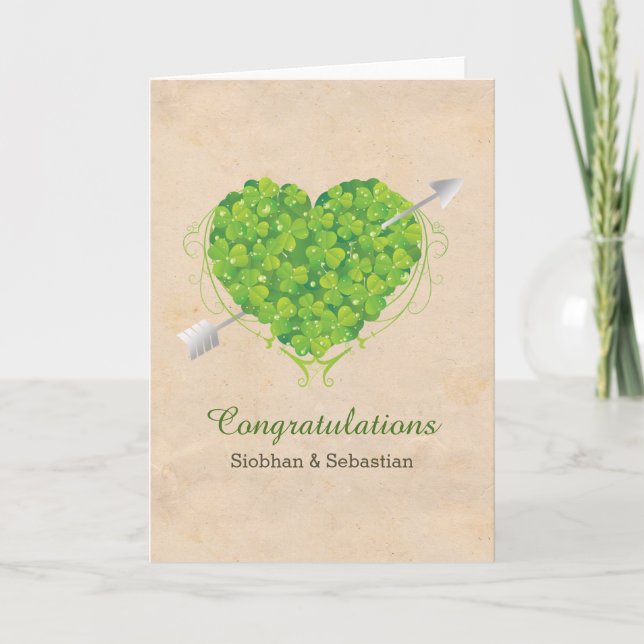 Tarjeta Boda irlandés Shamrock Heart (Anverso)