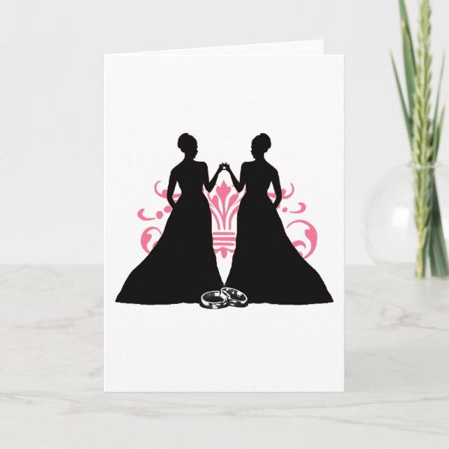 Tarjeta Boda lesbiana rosa de novia gay florece el arte (Anverso)