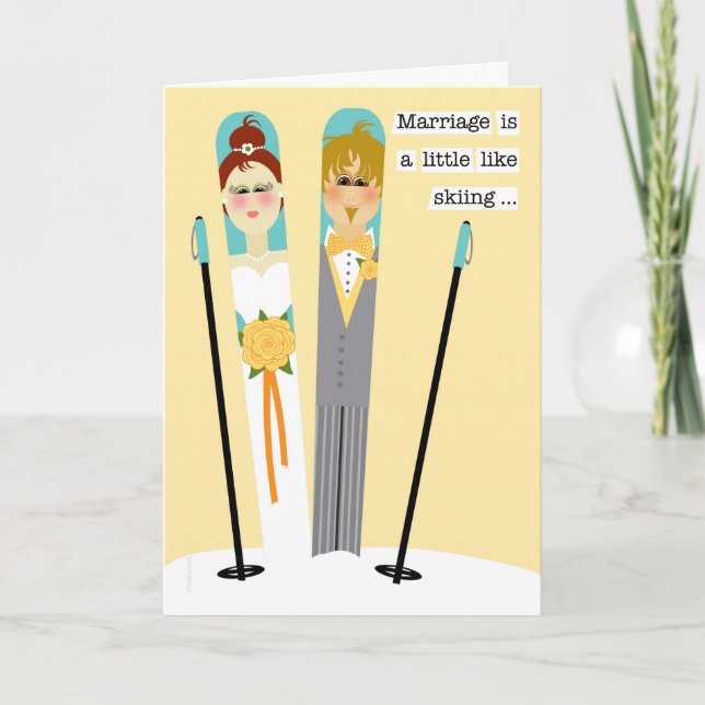 Tarjeta Boda lindo felicitaciones pareja de esquiadores de (Anverso)